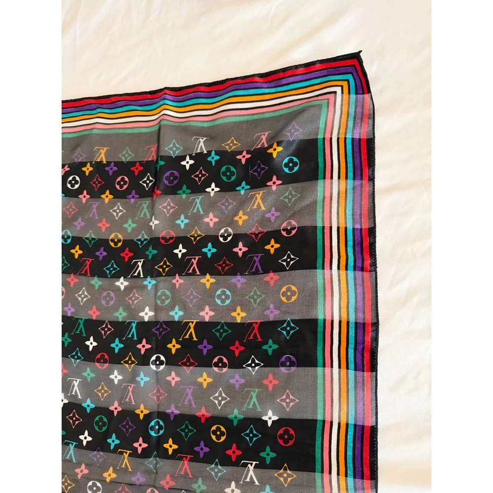 Louis Vuitton Multicolor Monogram Silk Square Scarf Rainbow Border